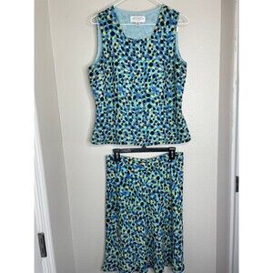 Vintage Casual Corner ANNEX Petite 12 Blue Polka Dot Sleeveless Top Skirt Set